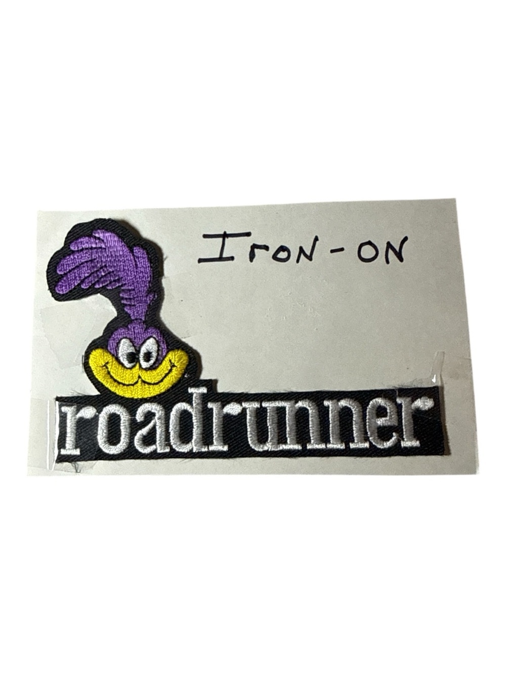 Vintage Roadrunner Embroidered Iron-On Patch Purple Yellow Cartoon NOS